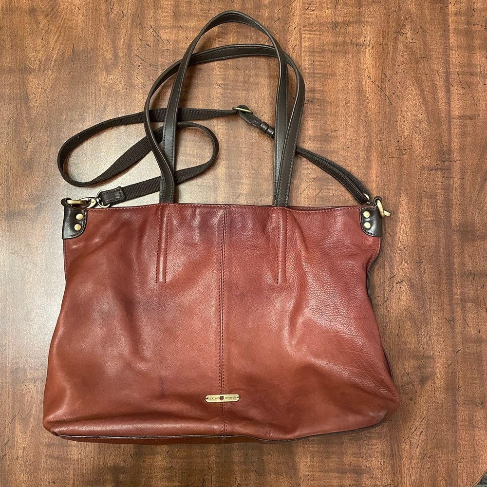 Lucky Brand Large Leather Shoulder Crossbody Tote - Brown